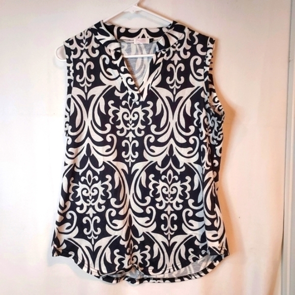 Halife black sleeveless summer white top blouse tunic sz L - Picture 3 of 8